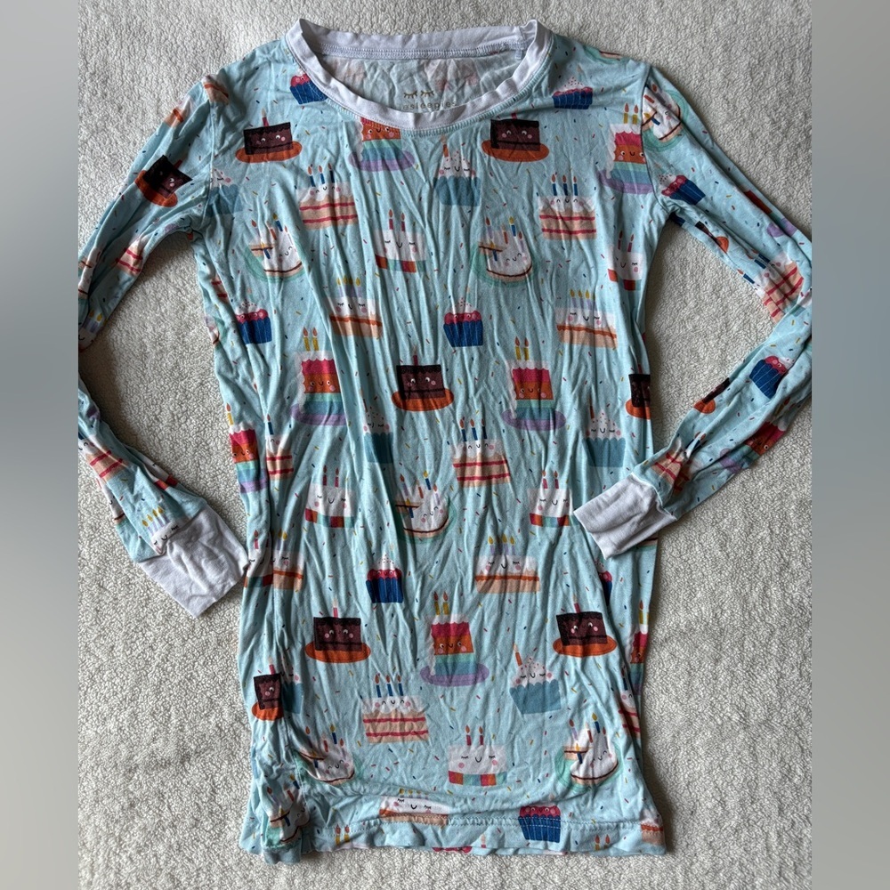 Little Sleepies Light Blue Birthday Cake Print Long Sleeve Pajama Top, Sz 12/14